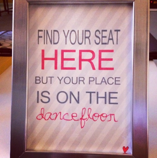 Cute little touches like this make me happy. Here is our "seating chart" sign.